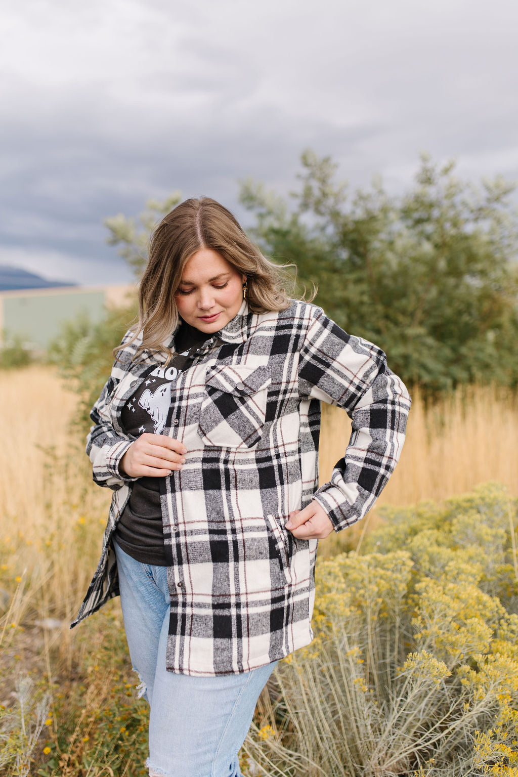 Julia Plaid Shacket in Black *All Sales Final*