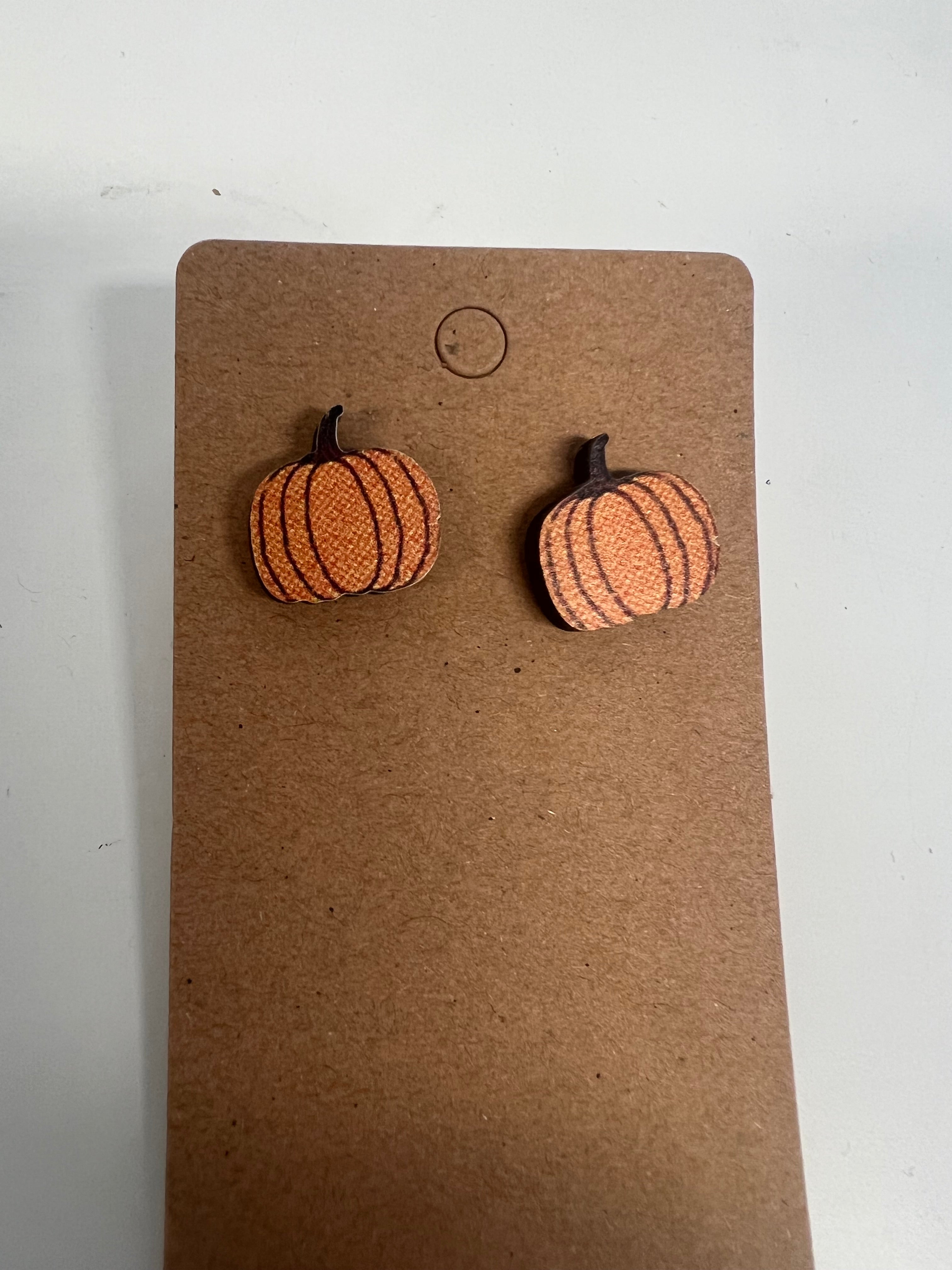 Wooden Pumpkin Earrings