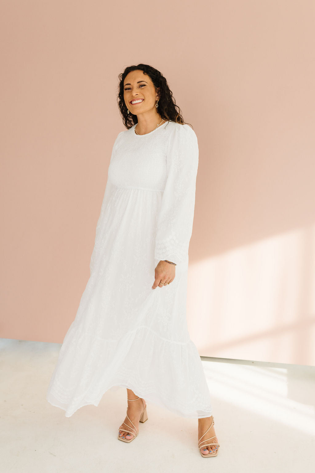 All In White Smocked Maxi