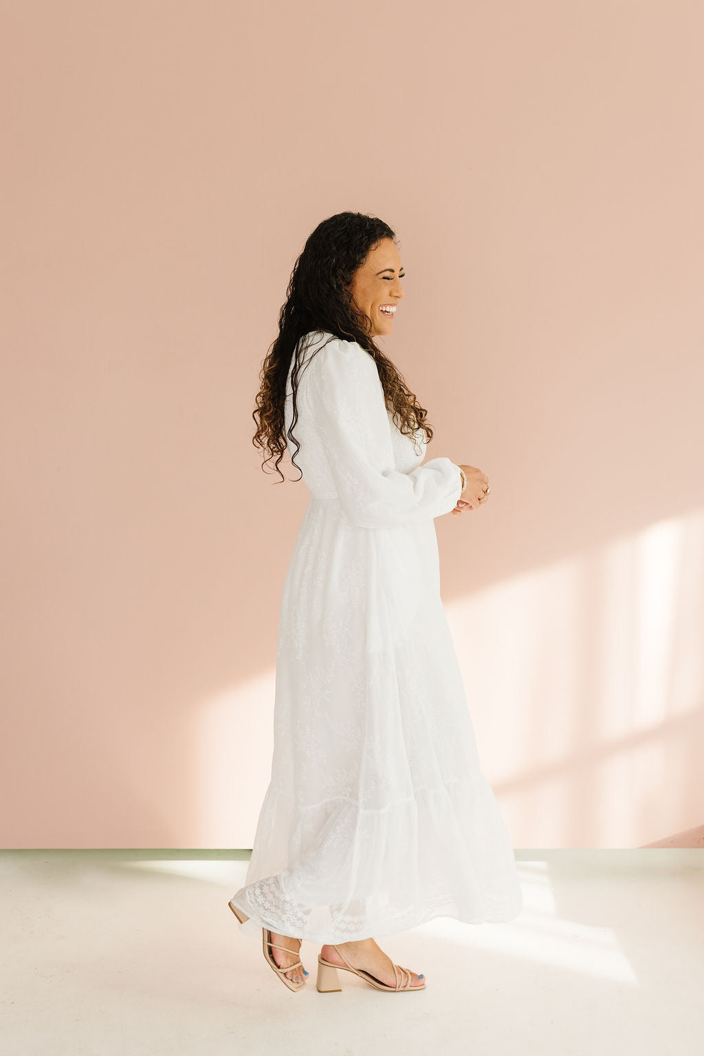 All In White Smocked Maxi