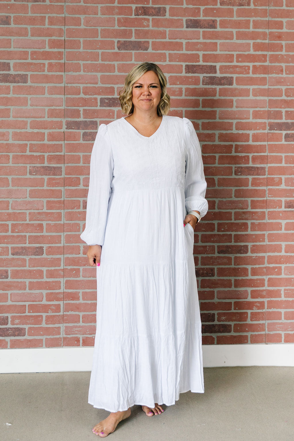 All In White Tiered V-Neck